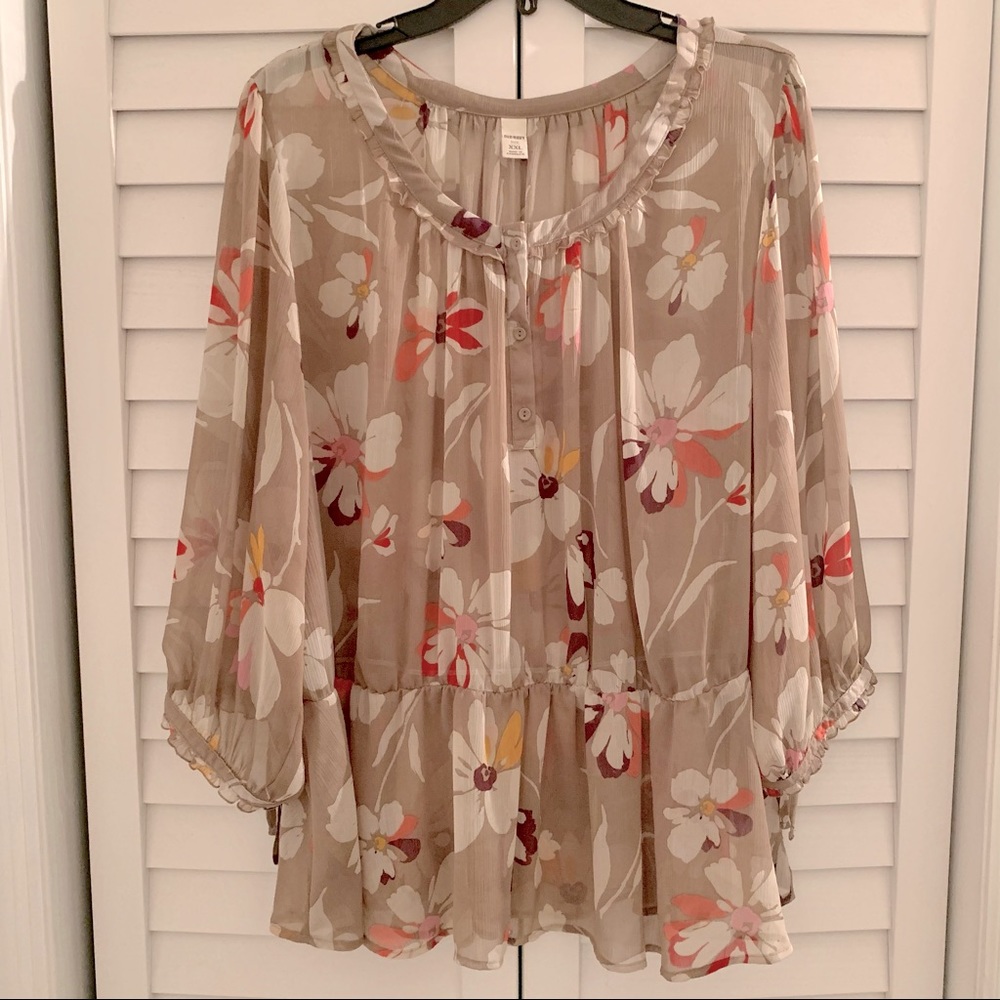 Old Navy Sheer Floral Peplum Blouse